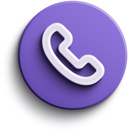 Purple round 3D phone icon with drop shadow